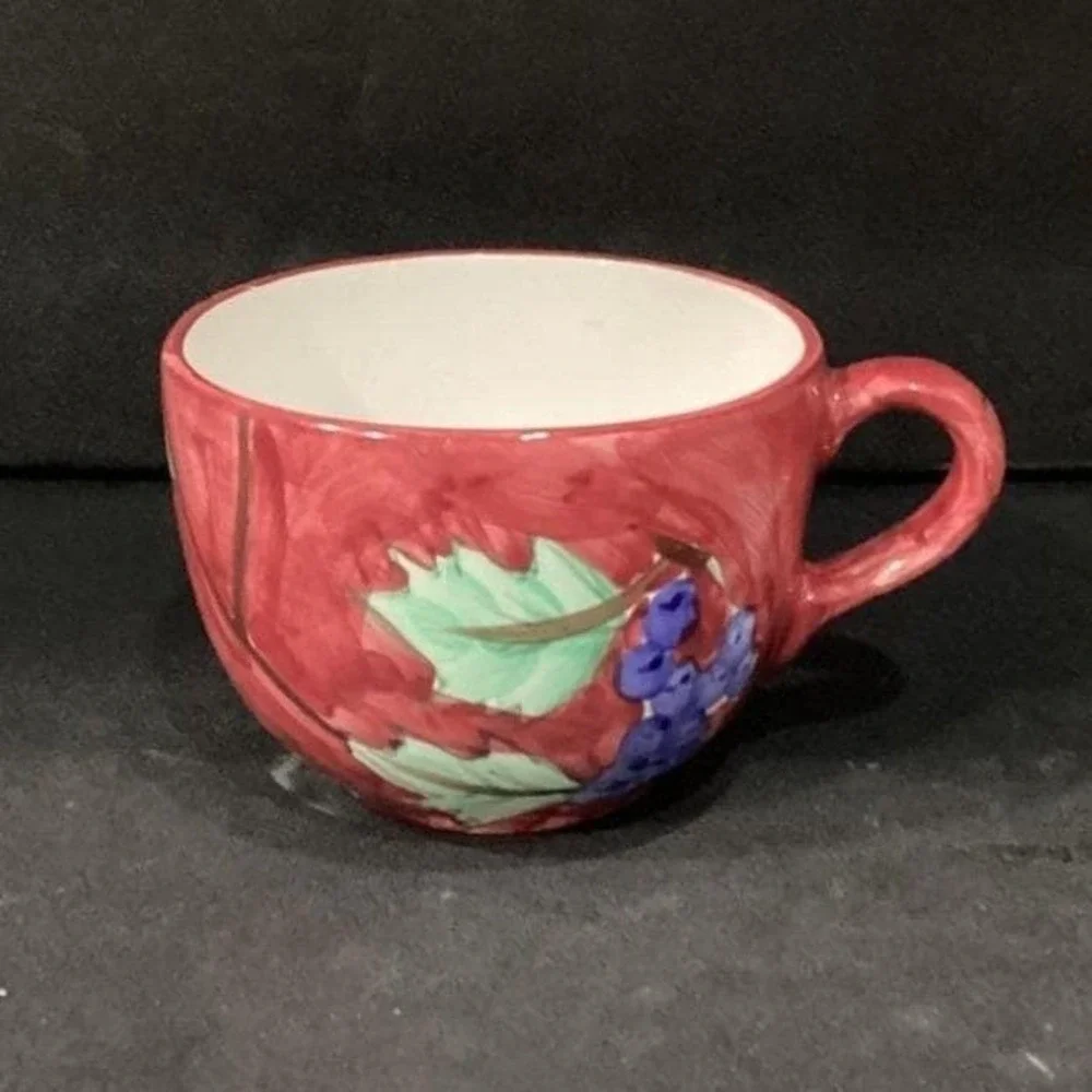 Crate & Barrel Fruit Theme Large Coffee Cup, Vintage‎ Hand-Painted Ceramic Mug